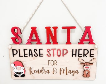 Personalized Santa Stop Here Sign,Santa Sign for Kids,Retro Santa Sign,Santa Door Hanger,Personalized Christmas Sign,Christmas decorations