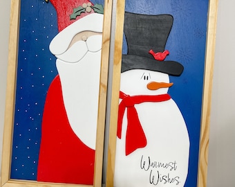 Santa sign,Christmas decor,Snowman sign,Holiday home decor,Farmhouse Christmas signs,Entryway Christmas sign,Mantel Christmas decor