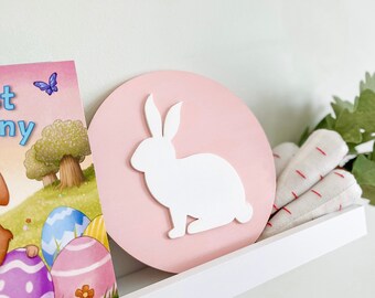 Pink Easter Bunny Sign,Round Easter Sign,Spring Decor,Easter Decor for Playroom,Easter Bunny Decor,Easter Home Decor