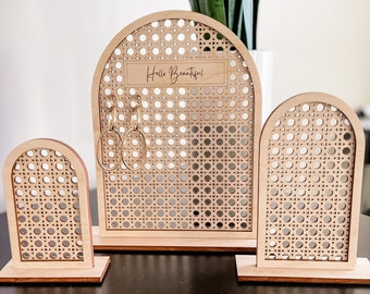 Earring holder, boho earring holder, jewelry display, wooden jewelry holder, cane earring holder, jewelry organizer, cane decor, rattan arch