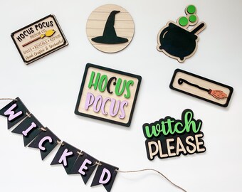 Halloween Tiered Tray Decor, Mini Halloween Signs for Tiered Tray, Halloween Decor, Fall Decor, Hocus Pocus Decor,