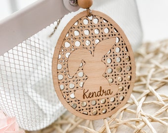 Easter Basket Name Tags, Wooden Easter Bunny, Personalized Easter Bunny, Easter Egg Name Tags, Rattan custom Easter tags, Boys Easter tag