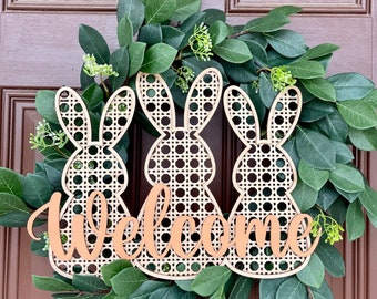 Easter wreath decor,Easter bunny welcome sign,Rattan Easter decor,Front door wreath,Spring Wreath,Easter bunny decor,Boho home decor,Sings