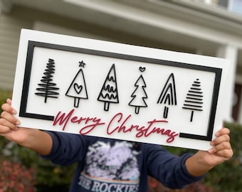 Merry Christmas Sign,Christmas decor,Holiday decorations,Christmas mantel decor,Christmas trees  3d wood sign,Black and white Christmas