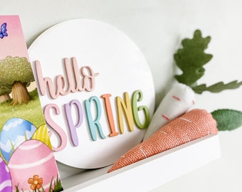 Hello Spring Wood Sign,Spring home decor, Spring decor,Hello Spring Sign,Kids Bookshelf Decor,Playroom Decor