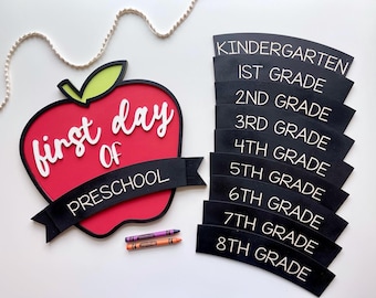 Señal del primer día/último día de la escuela, Señal de Apple de regreso a la escuela, Señal de escuela intercambiable,