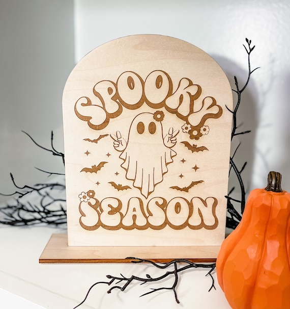 Halloween Decor, Spooky Decorations, Coffee Bar Halloween Decor, Wooden Sign, Cute Halloween Decor,Cute ghost decor,Engraved Halloween Sign