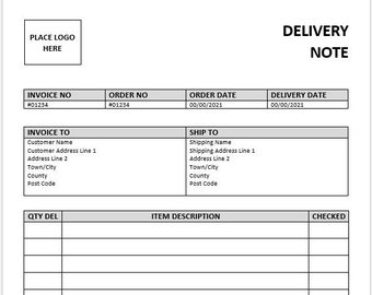 Delivery Note Template | Business Template | Downloadable | Printable | Editable | Professional Template | Easy To Use | Business Forms