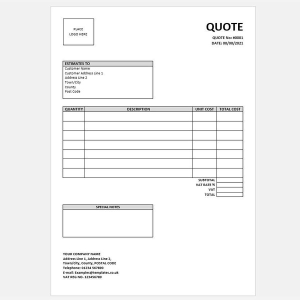 Downloadable Quote Template | Printable Template | Business Form | Simple Quote | Estimates Template | Quotation Form | Easy to use | Simple