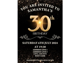 Digital 30th Birthday Party Invitation editable, printable, downloadable A5 Birthday Invitation Template Editable on Canva