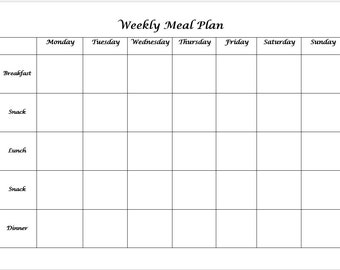 PDF Downloadable Printable Weekly Meal Plan | Simple Design | Easy To Use | Template | Meal Planner | Diet Planner
