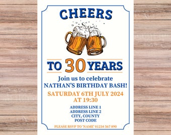 Cheers to Thirty years 30th birthday invitation editable and printable birthday party invitation template for him milestone digital download