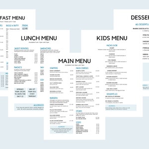 Editable Restaurant Menu Template 5in1 digital download printable menu, catering menu modern menu, food menu template A4 modern minimal menu