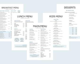 Editable Restaurant Menu Template 5in1 digital download printable menu, catering menu modern menu, food menu template A4 modern minimal menu