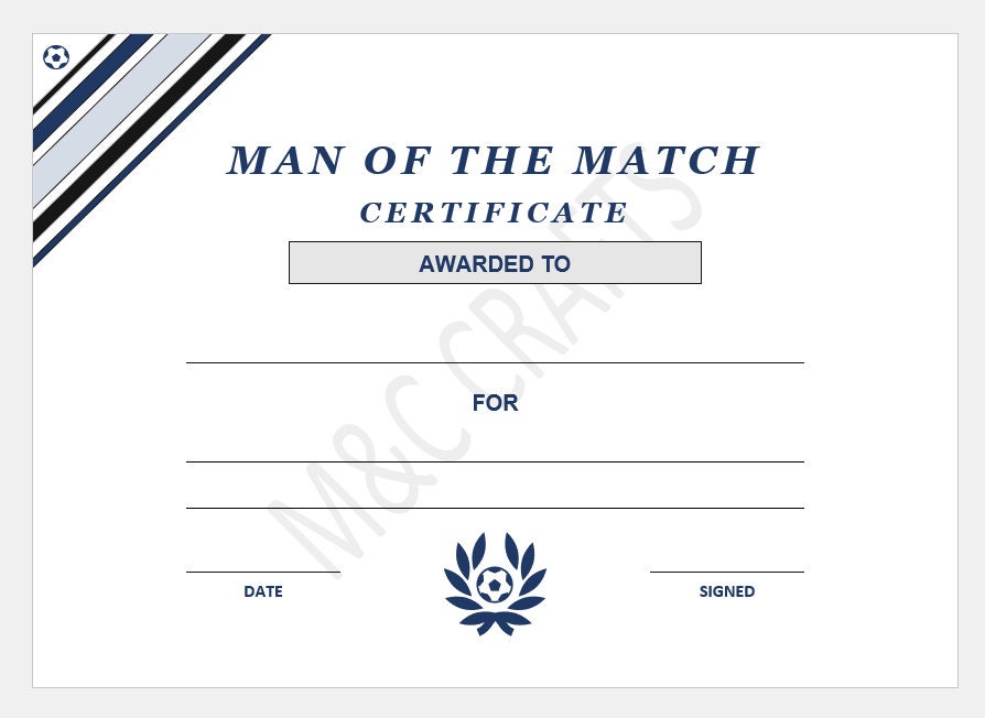 Man of the Match Football Certificate Template Microsoft Word PDF