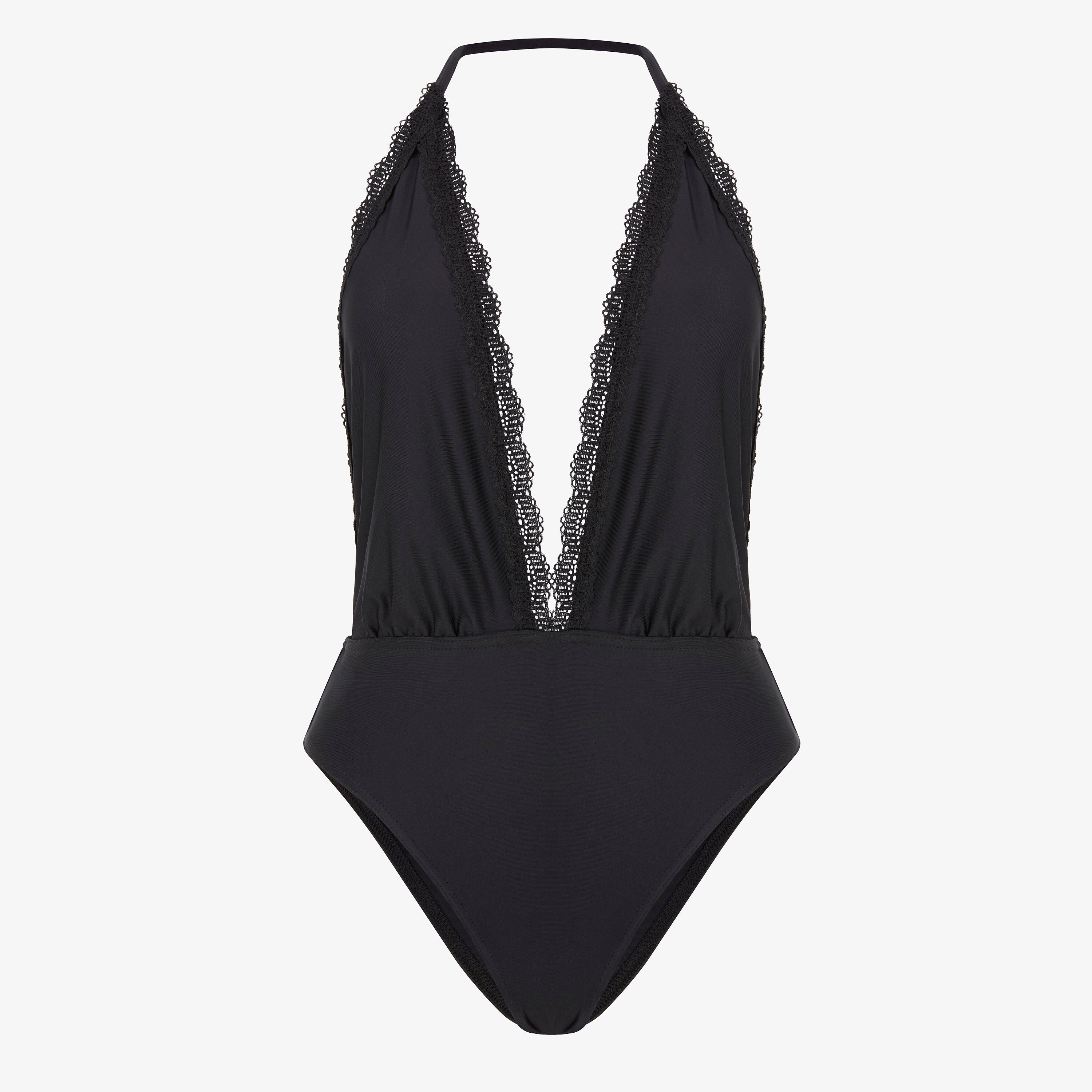 Halterneck swimsuit in black with lace detailing Etsy