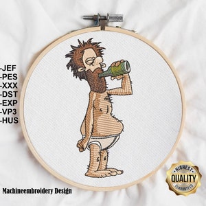 Embroidery Man Stickdatei Mann mit Bierflasche / Men with a beer bottle embroidery Design pattern ISTANT DOWNLOAD