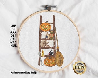 Embroidery halloween skull pumpkin/ Embroidery Halloween pumpkin with ladder motifs, Patterns for Machine embroidery design, INSTANT DOWNLOAD
