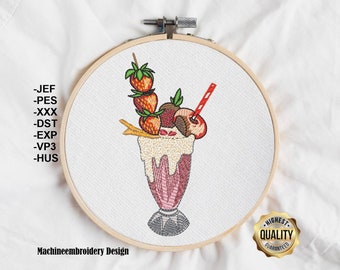 Embroidery Strawberry shake / Stickdatei Erdbeer-Shake Design pattern, Machine embroidery Pattern, INSTANT DOWNLOAD