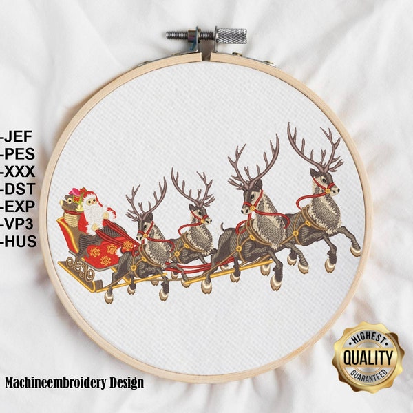 Embroidery Santa/Stickdatei Santa Clause mit reindeer und sleigh/Santa sleigh design, xmas motifs, Patterns for Machine INSTANT DOWNLOAD