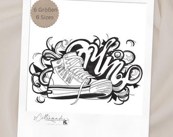 Embroidery Shoe graffiti / embroidery file graffiti shoe, embroidery design, sneaker motifs for machine embroidery pattern, INSTANT DOWNLOAD