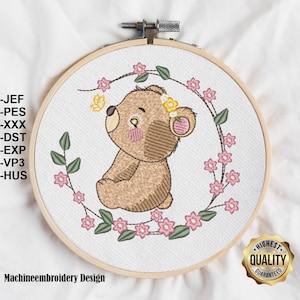 Embroidery Bear with flowers/Stickdatei Bär im Blumenkranz/Flower and animal Frame Motif for Machine embroidery Pattern,INSTANT DOWNLOAD