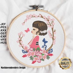 Embroidery Girl Flower/Stickdatei Mädchen mit Blumen /Flowers and beauty Women Motif for Machine embroidery Pattern,INSTANT DOWNLOAD