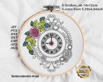 刺繍枠時計、手刺繍時計、花柄壁掛け時計、室内装飾、花好きの方への