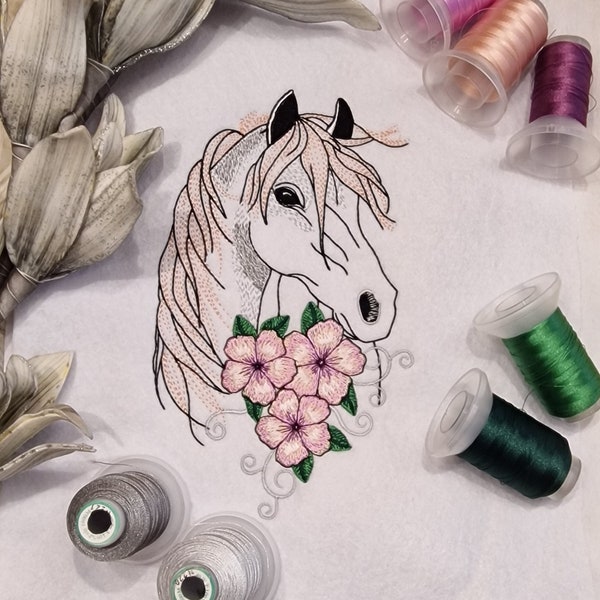 Embroidery Horse with flowers/ Stickdatei Pferd mit Blumen/ flower and animal Motiv Design Pattern for machineembroidery, INTANT DOWNLOAD