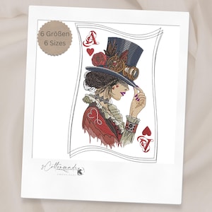 Embroidery Queen ace of hearts /Stickdatei Herz Ass Dame / Steampunk queen Design, Patterns for Machine embroidery, INSTANT DOWNLOAD