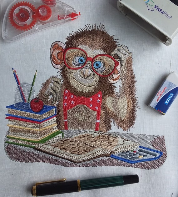 Embroidery Monkey nerd / Stickdatei Nerd Affe / Motiv patterns for Machine embroidery design, NSTANT DOWNLOAD