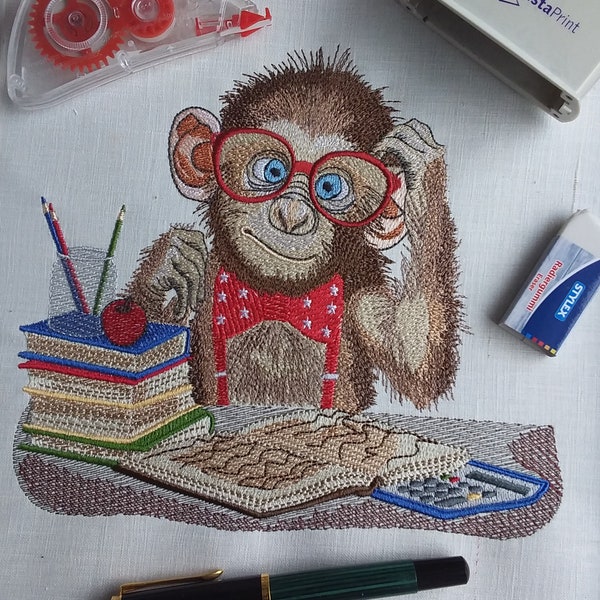Embroidery Monkey nerd / Stickdatei Nerd Affe / Motiv patterns for Machine embroidery design, NSTANT DOWNLOAD