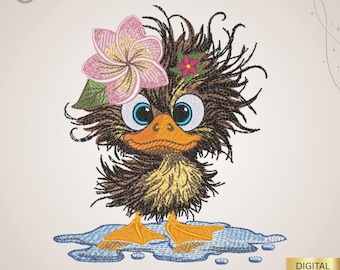 Embroidery of a cute duckling in a puddle, animal design, patterns for machine embroidery, instant download