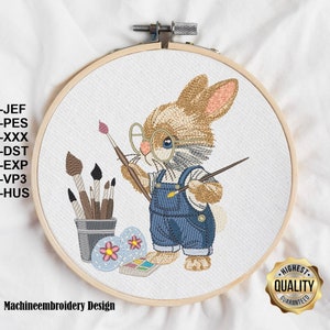 Embroidery Bunny Rabbit Artist/ Stickdatei Hase Künstler/ Design easter bunny, Motif for Machine embroidery, Pattern,  INSTANT DOWNLOAD
