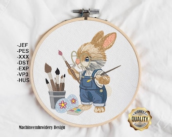 Embroidery Bunny Rabbit Artist/ Stickdatei Hase Künstler/ Design easter bunny, Motif for Machine embroidery, Pattern, INSTANT DOWNLOAD