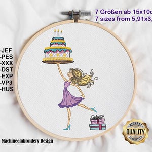 Embroidery Happy Birthday Girl / Stickdatei Happy Birthday Mädchen, Party Design, Patterns for Machine embroidery, Instand Download