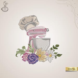 Embroidery baking machine/ Stickdatei Küchenmaschine / Embroidery Design Pattern baking and flowers Motif, design, INSTANT DOWNLOAD