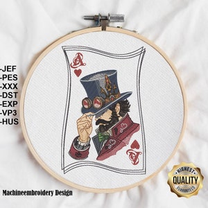 Bordado Rey as de corazones / Archivo de bordado Corazón Ace King / Steampunk king Diseño, Patrones para bordado a máquina, DESCARGA INSTANTE