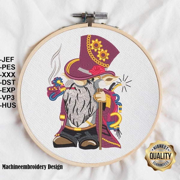 Embroidery Gnome steampunk/ Stickdatei Gnom Steampunk embroidery Design, gnome Motif for Machine embroidery Pattern, INSTANT DOWNLOAD