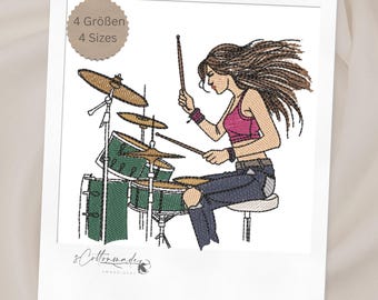 Borduurpatroon Drummer / Borduurbestand Drummer, Muziekontwerp, voor Machineborduurwerk, Direct te downloaden