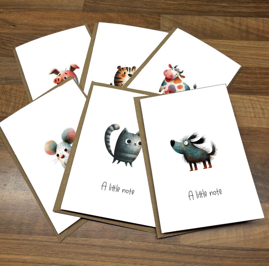 Blank Notelets, Quirky Whimsical Animals, Varied Designs Multipack 6 ...