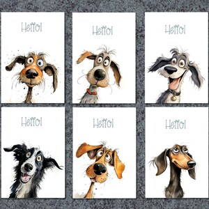 Funny Greeting Card Pack, Funny Dog Faces, Cartoon Dog Characters, 6 Handmade Cards, Fun Cards Multipack, Hello Cards, Any Occasion Cards