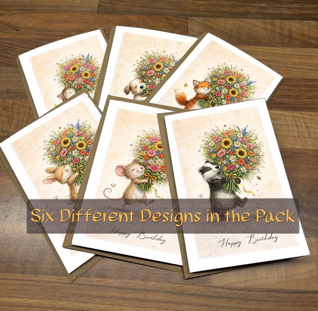 Whimsical Animal Birthday Cards – Pack of 6 Handmade Designs, A6 Size ...
