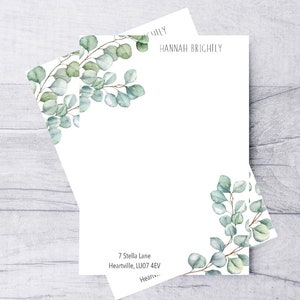 Personalised Writing Paper Set Luxury Stationery Letter Set  10/20/30 sheets Watercolour Eucalyptus