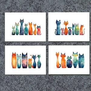 Blank Notelet Pack, 4 or 8 Handmade Cards, Multi Pack Whimsical Cat Notelets, Any Occasion Cards, Useful Cards, Unisex, Rainbow Cats