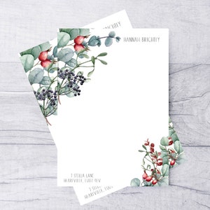 Personalised Writing Paper Set, Luxury Stationery, Customised Letter Set  10/20/30 sheets, Winter Berries