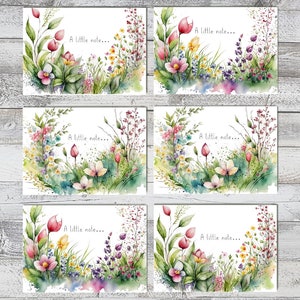 May include: Six watercolour cards with a floral design and the text "A little note..." printed on each card.