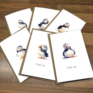 Blank Notelets Pack, Beautiful Cute Puffin Illustrations, Varied Designs Multipack of 6 Handmade Note Cards