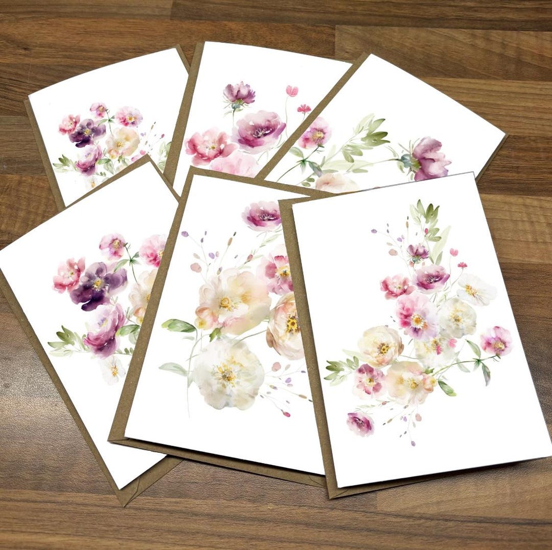 Floral Watercolor Blank Note Cards: Handmade Elegant Card Set - Etsy UK