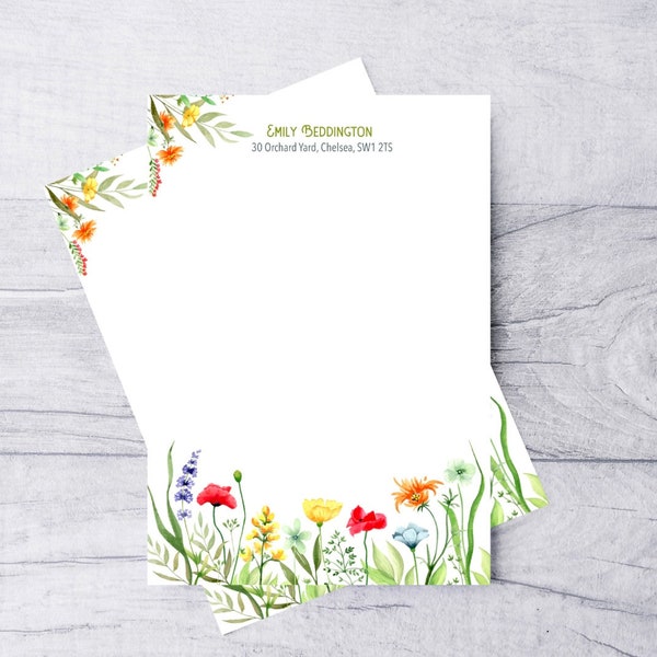 Personalised Writing Paper, Wild Flower Meadow